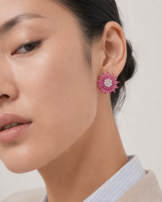 PINK SAPPHIRE WATERLILY EARRINGS