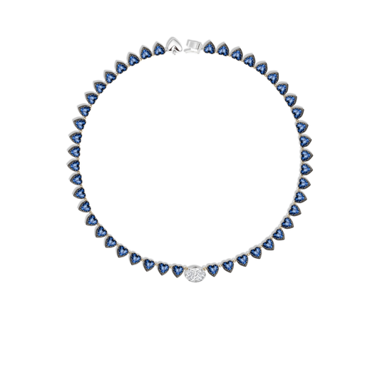 BLUE SAPPHIRE HEART WITH OVAL SOLITAIRE GEORGIAN SET NECKLACE