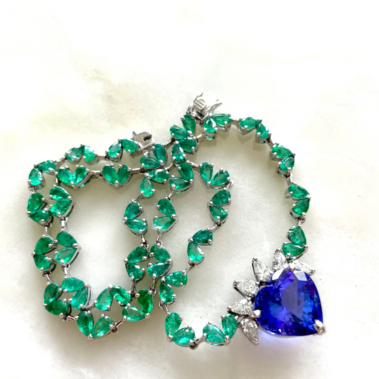 AMORE TANZANITE HEART AND EMERALD NECKLACE