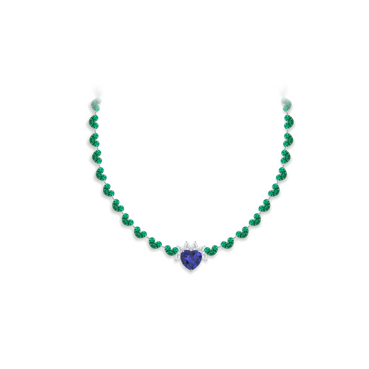 AMORE TANZANITE HEART AND EMERALD NECKLACE