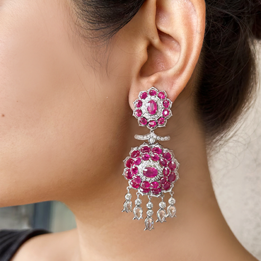 RUBY AND DIAMOND LONG EARRINGS