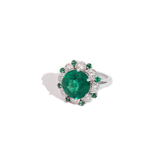 ROUND EMERALD AND MOON DIAMOND RING