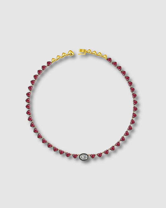 RUBY HEART WITH OVAL SOLITAIRE GEORGIAN SET NECKLACE