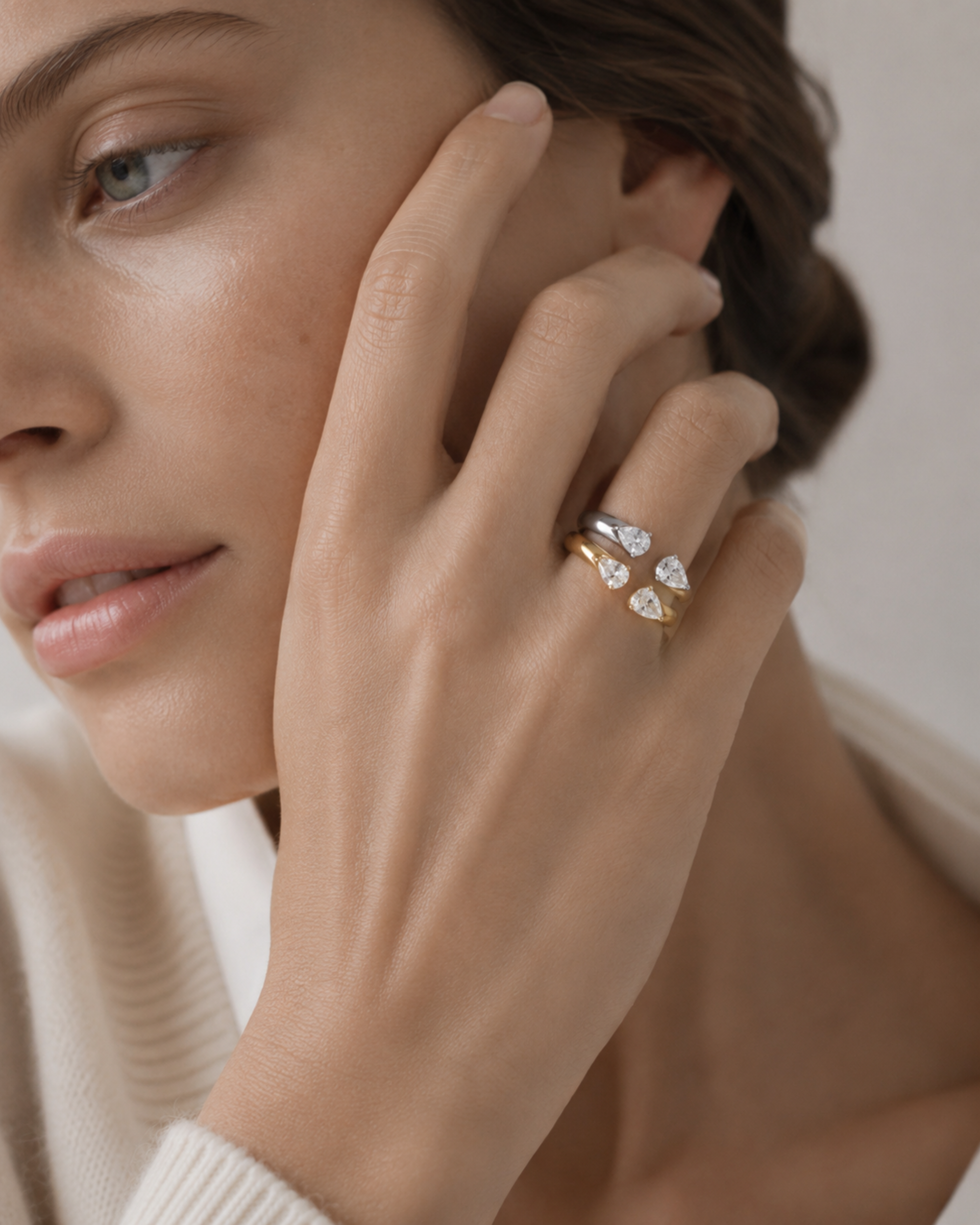 Modern Love Ring White Gold on hand – contemporary diamond ring by Shruti Sushma