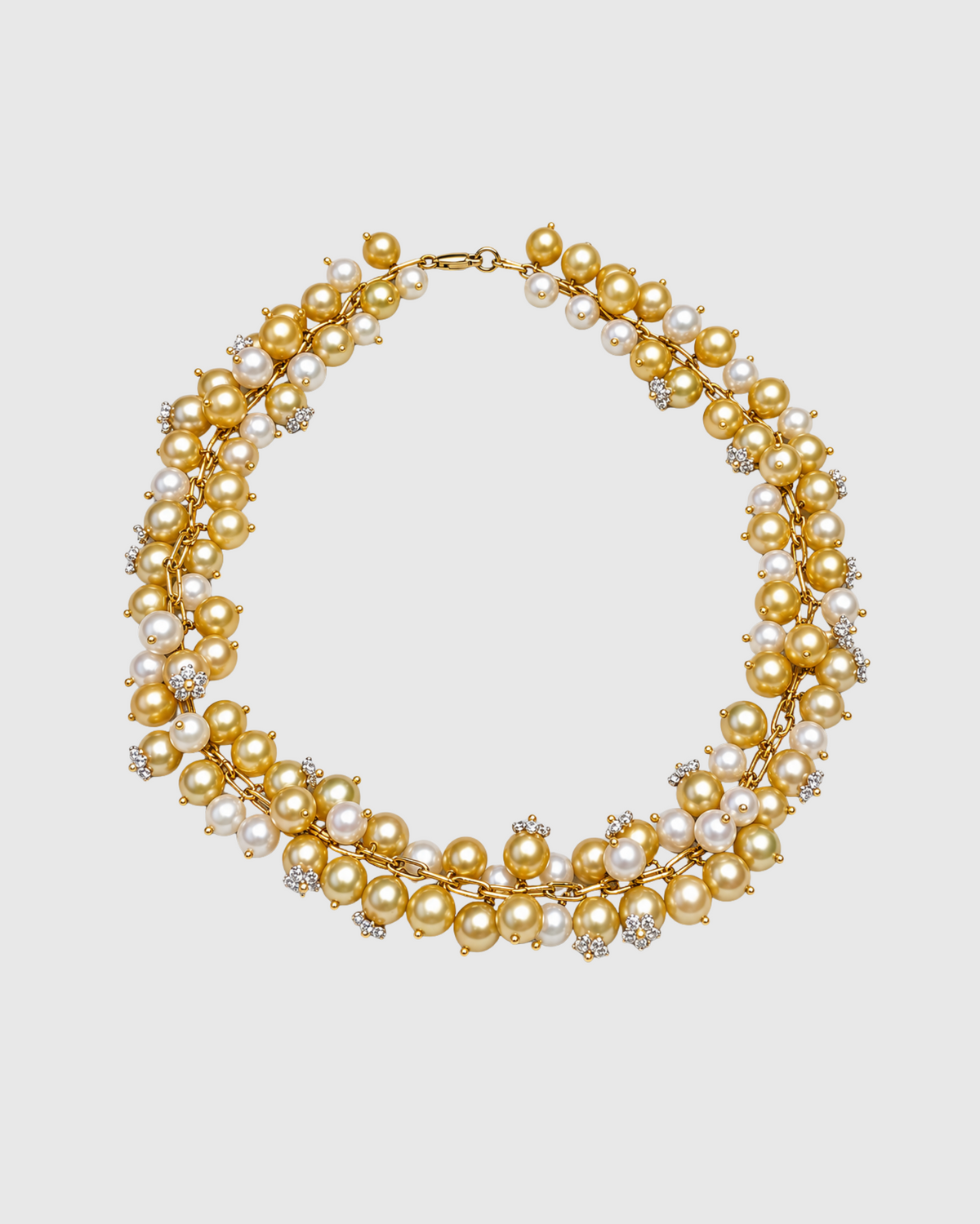 WHITE PEARL AND GOLD PEARL BALL NECKLACE