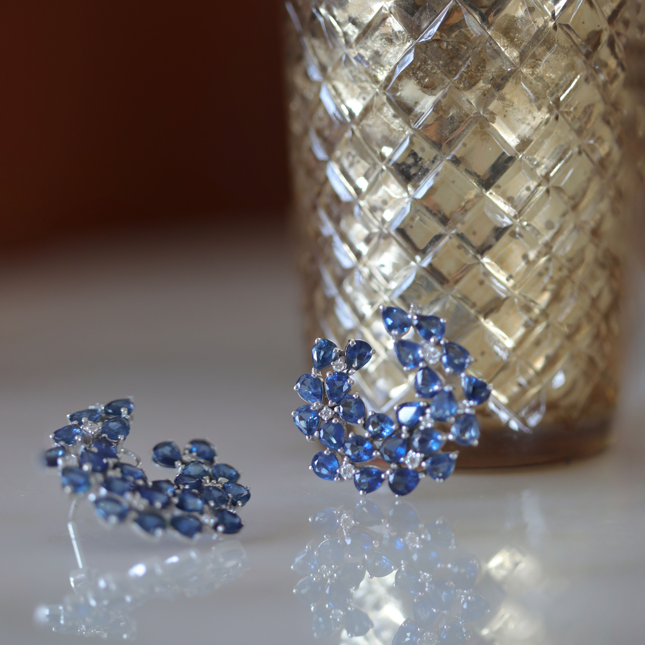 BLUE SAPPHIRE AND DIAMOND FRONT HOOPS