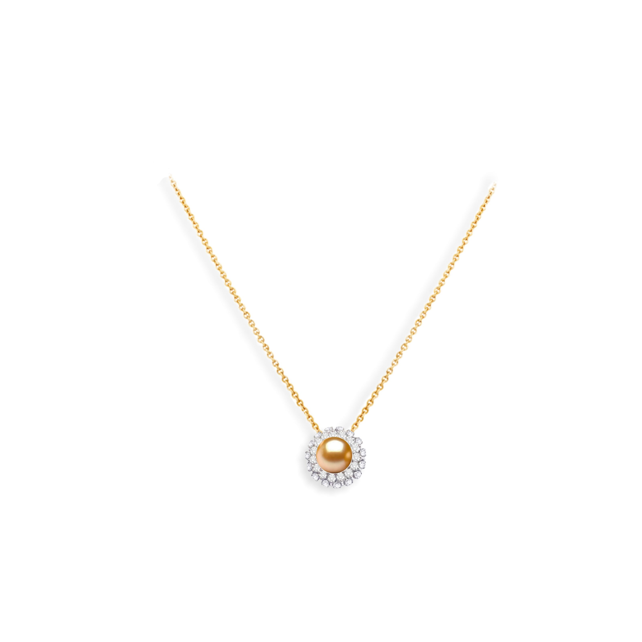 GOLD PEARL AND DIAMOND PENDENT