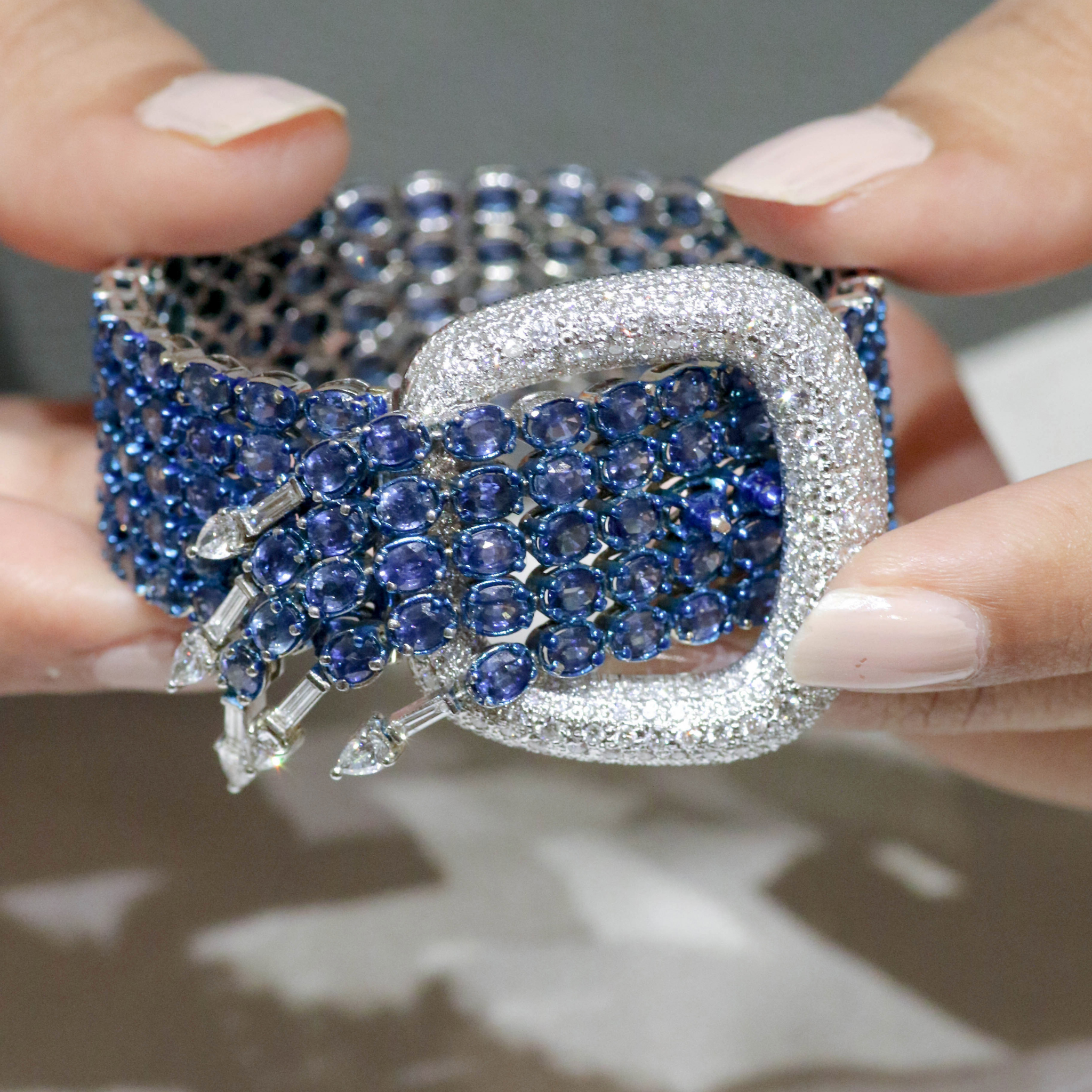 Blue Sapphire Belt Bracelet worn – fine jewellery bracelet from Shruti Sushma