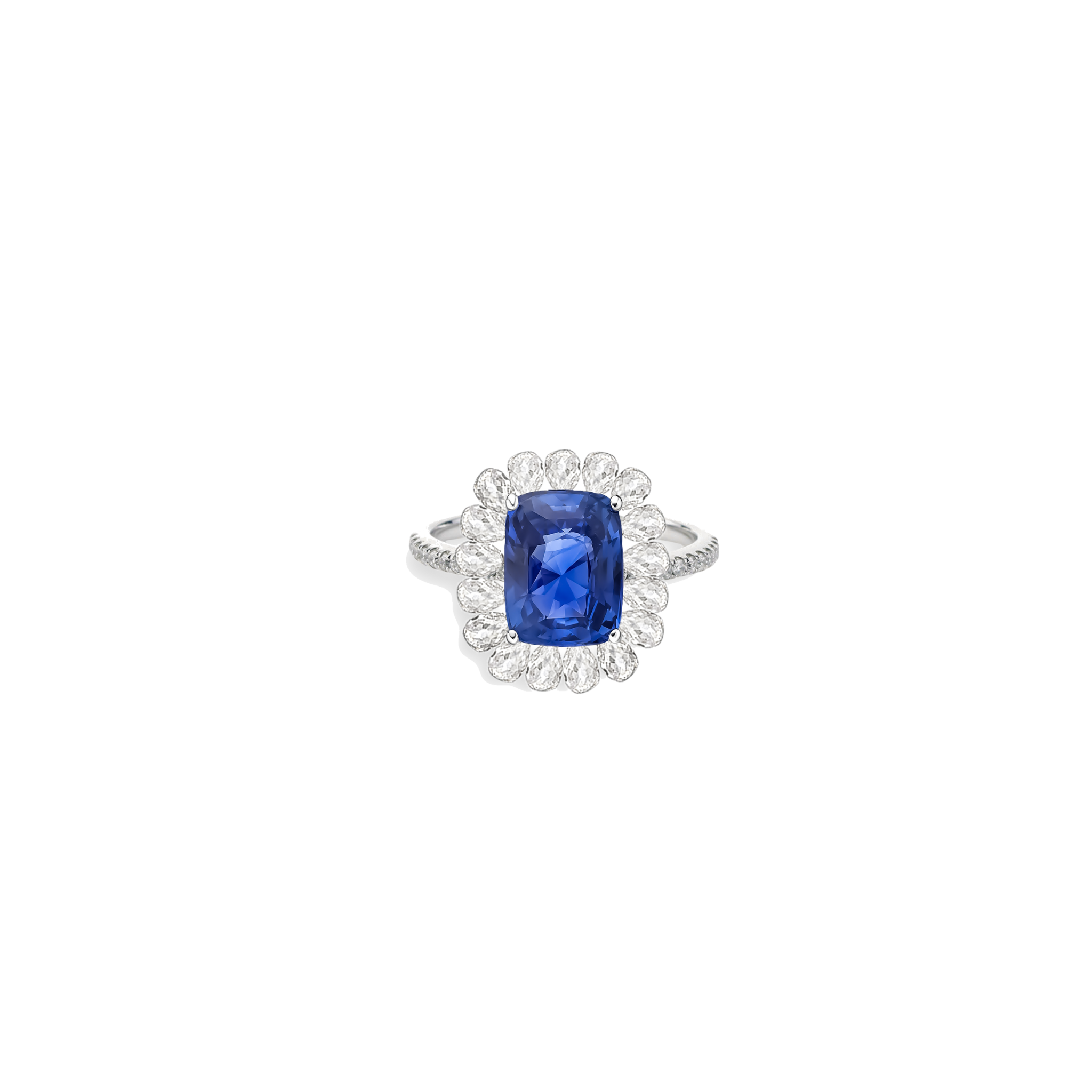 BLUE SAPPHIRE AND BRIOLETTE DIAMOND RING