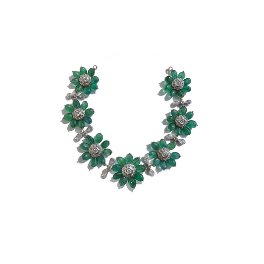 EMERALD AND DIAMOND FLOWER NECKLACE