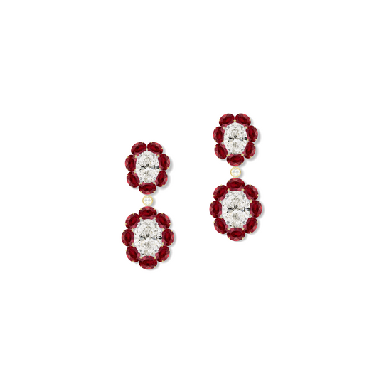 OVAL SOLITAIRE DIAMOND AND RUBY EARRINGS