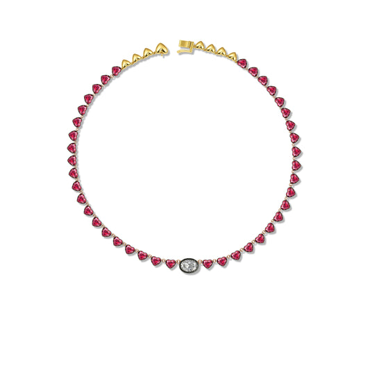 RUBY HEART WITH OVAL SOLITAIRE GEORGIAN SET NECKLACE