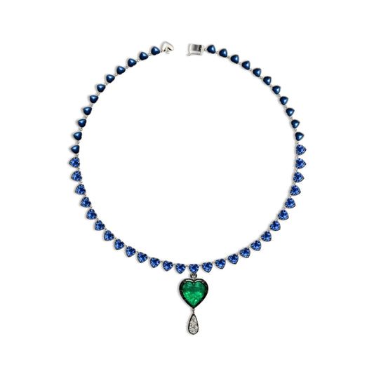 BLUE SAPPHIRE & EMERALD WITH MODIFIED PEAR SHAPE GEORGIAN SET NECKLACE
