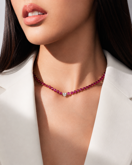 AMORE RUBY AND HEART NECKLACE