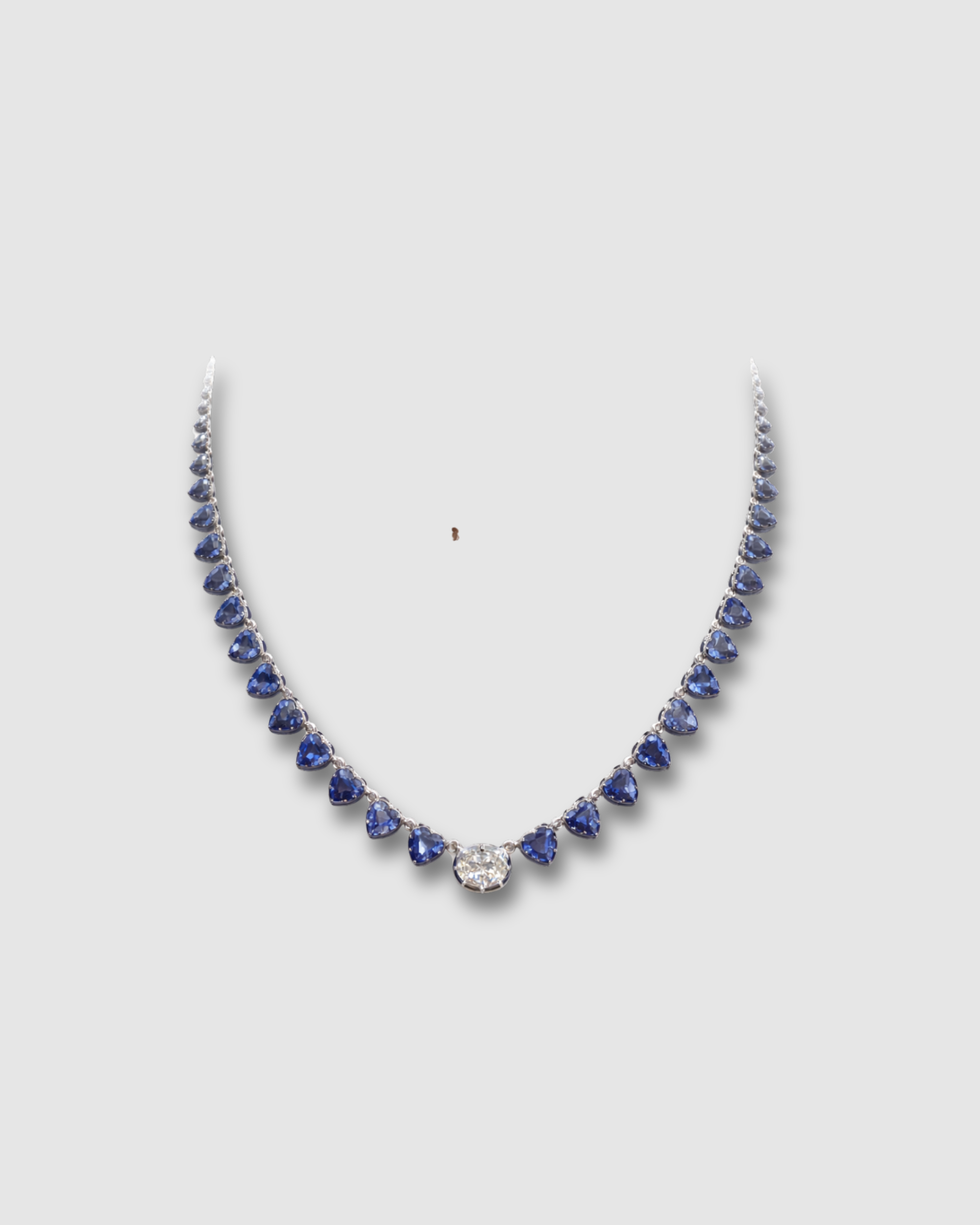 BLUE SAPPHIRE HEART WITH OVAL SOLITAIRE GEORGIAN SET NECKLACE