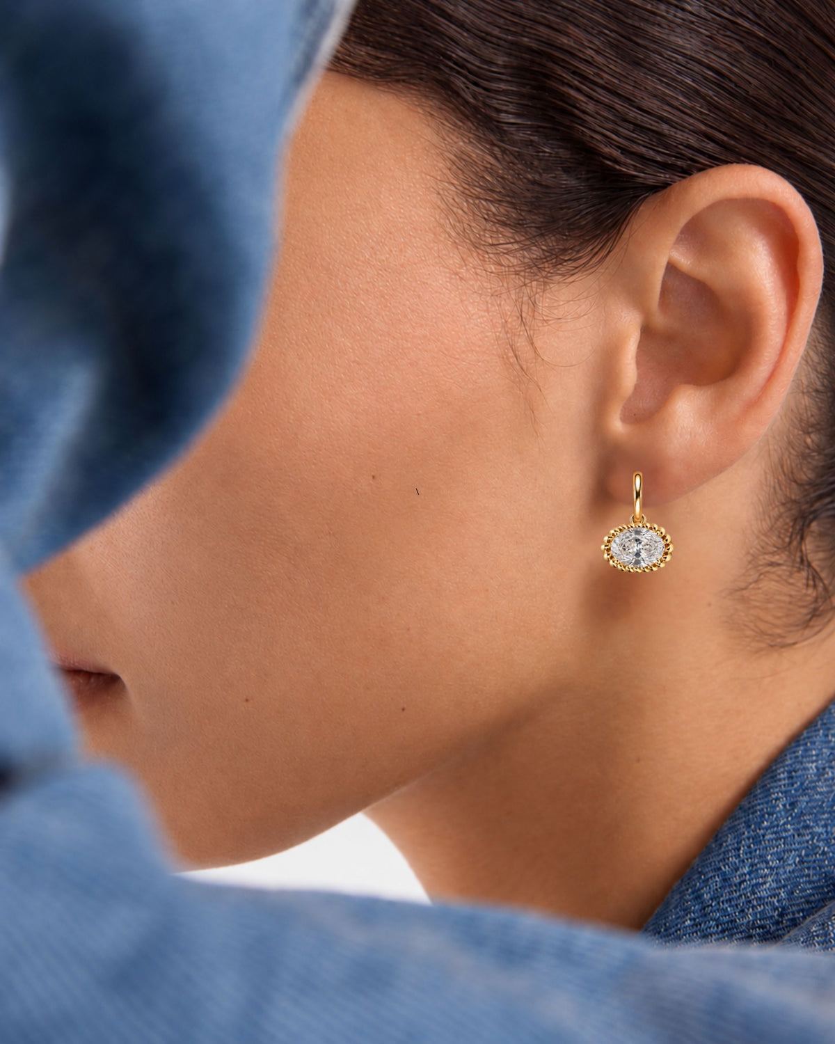 Fil d'Or  Oval Diamond East West Earrings