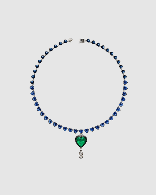 BLUE SAPPHIRE & EMERALD WITH MODIFIED PEAR SHAPE GEORGIAN SET NECKLACE