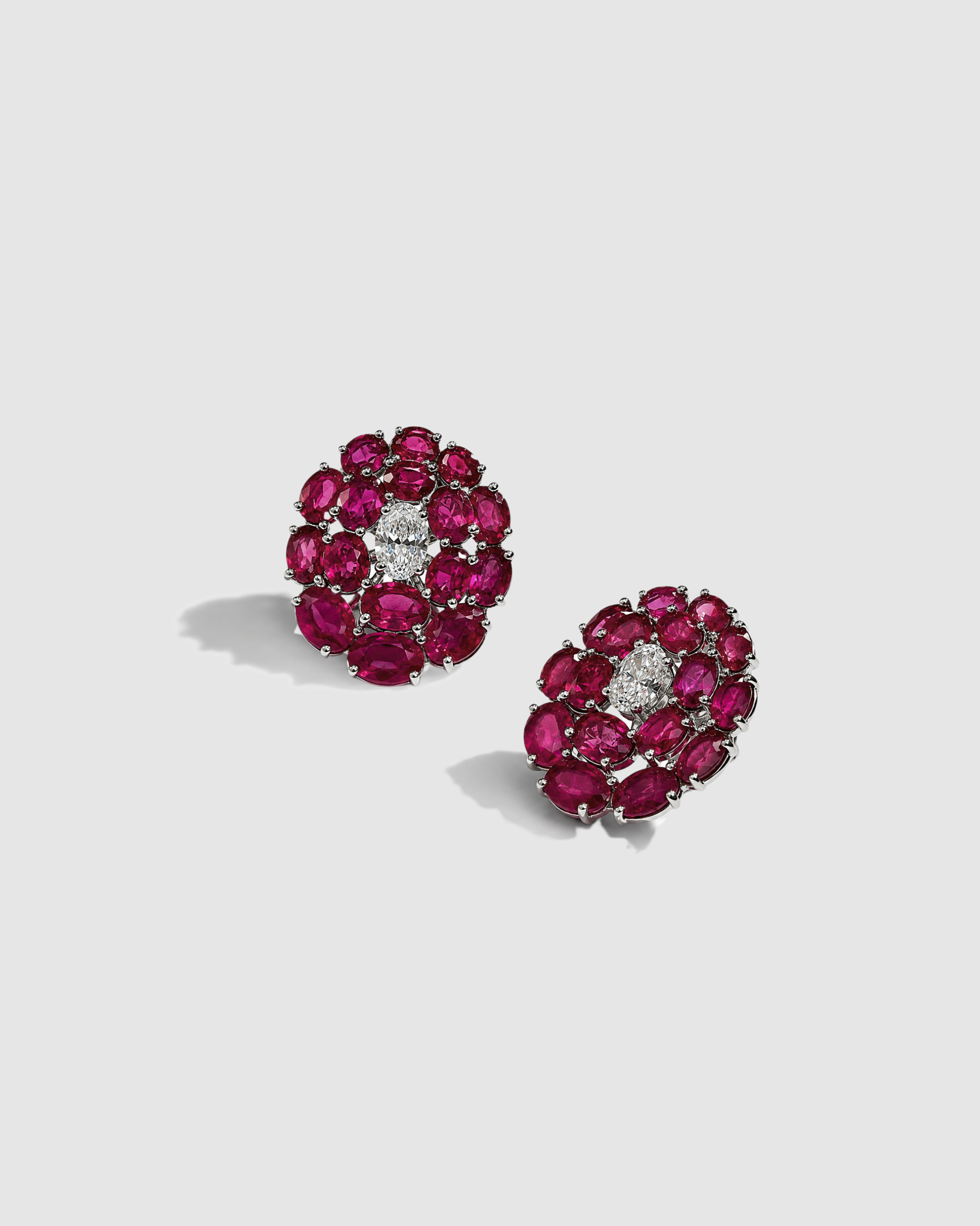 Waterlilly Ruby and Diamond Earrings – 10.52ct Burmese ruby and 0.78ct diamonds in 18k white gold – Shruti Sushma