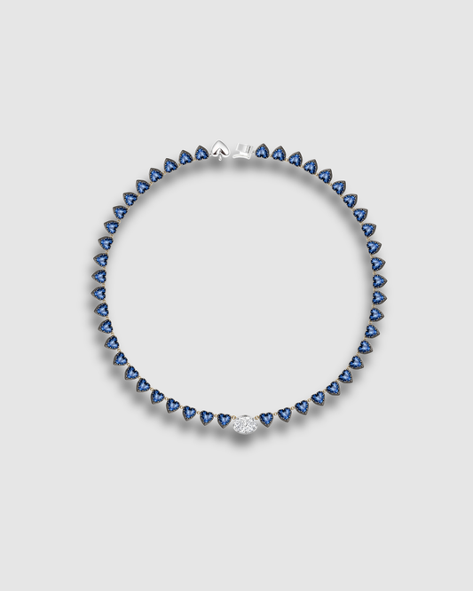 BLUE SAPPHIRE HEART WITH OVAL SOLITAIRE GEORGIAN SET NECKLACE