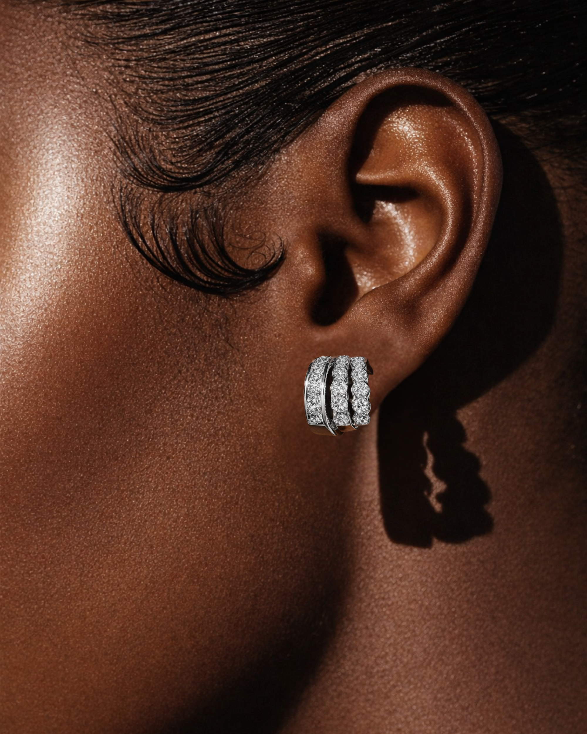 Tre Hoop Earrings detail – contemporary diamond hoops in 18k white gold – Shruti Sushma