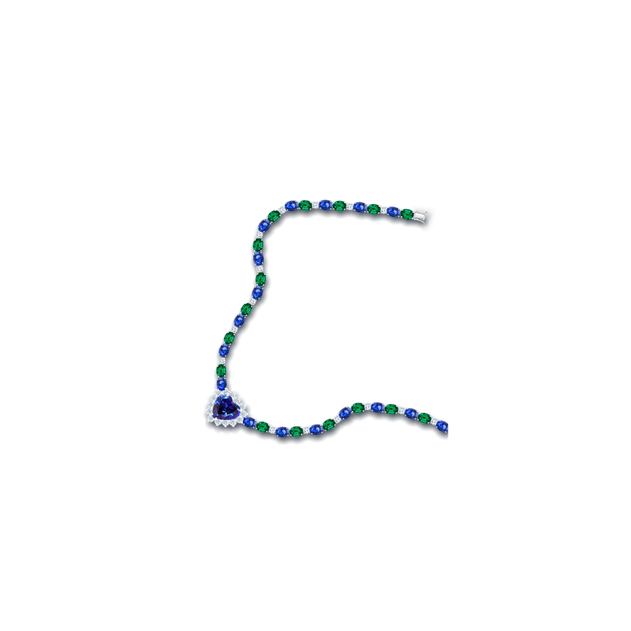 AMORE BLUE SAPPHIRE HEART AND EMERALD NECKLACE